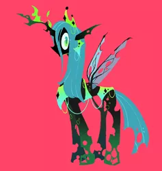 Size: 1280x1349 | Tagged: safe, artist:royalretribution, derpibooru import, queen chrysalis, changeling, changeling queen, canterlot wedding 10th anniversary, female, horn, image, jpeg, red background, redesign, simple background, spread wings, tail, wings
