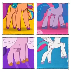 Size: 1496x1516 | Tagged: safe, derpibooru import, edit, edited screencap, screencap, izzy moonbow, pipp petals, sunny starscout, zipp storm, my little pony: tell your tale, comparison, g5, hooves, image, jpeg, legs, pictures of legs