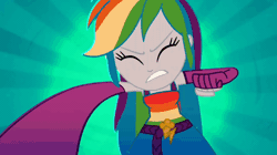Size: 600x336 | Tagged: safe, derpibooru import, screencap, rainbow dash, eqg summertime shorts, equestria girls, raise this roof, animated, belt, boots, clothes, cutie mark, cutie mark on clothes, dancing, devil horn (gesture), eyes closed, fall formal outfits, female, fingerless gloves, gif, gloves, image, open mouth, open smile, shoes, sleeveless, smiling, solo, spinning