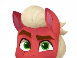 Size: 1134x850 | Tagged: safe, artist:bcpony, derpibooru import, part of a set, sprout cloverleaf, pony, bust, colored pupils, cute, g5, head only, image, jpeg, looking at you, male, peeking, portrait, simple background, solo, sproutbetes, stallion, white background