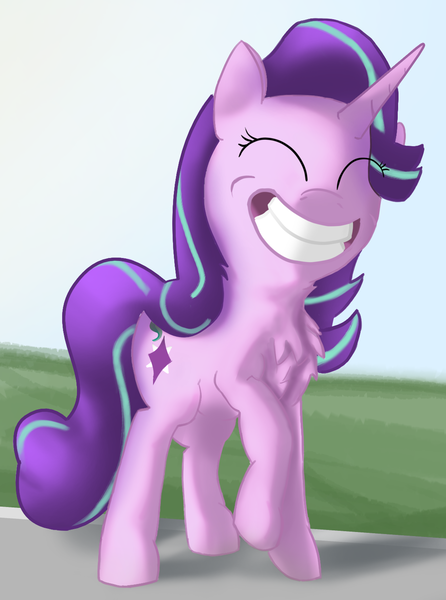 Size: 1090x1465 | Tagged: safe, artist:exploretheweb, derpibooru import, starlight glimmer, pony, unicorn, eyes closed, female, grin, image, png, smiling, solo