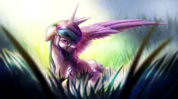 Size: 2245x1244 | Tagged: safe, artist:itssim, derpibooru import, princess celestia, alicorn, pony, cute, cutelestia, female, grass, image, jpeg, looking at you, mare, smiling, smiling at you, solo, spread wings, wet, wet mane, wings