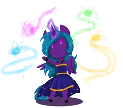 Size: 800x700 | Tagged: safe, artist:darkdreamingblossom, derpibooru import, oc, oc:flutternight, unofficial characters only, alicorn, alicorn oc, chibi, clothes, dress, female, glow, glowing horn, horn, image, png, simple background, solo, transparent background, wings