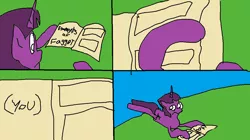 Size: 1105x621 | Tagged: safe, artist:anonymous, derpibooru import, twilight sparkle, pony, unicorn, (you), 1000 hours in ms paint, 4chan, book, comic, faggot, female, frown, image, lying down, mare, png, prone, reaction image, scene interpretation, solo, unicorn twilight, vulgar