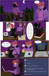 Size: 1600x2500 | Tagged: safe, artist:darkdreamingblossom, derpibooru import, oc, oc:dark dreaming blossom, oc:zoa, unofficial characters only, anthro, cat, pegasus, comic:the first meeting, breasts, comic, computer, female, image, pegasus oc, png, speech bubble, wings