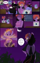 Size: 1600x2500 | Tagged: safe, artist:darkdreamingblossom, derpibooru import, oc, oc:dark dreaming blossom, oc:zoa, unofficial characters only, anthro, cat, incubus, pegasus, comic:the first meeting, breasts, comic, female, glow, glowing eyes, image, magic, male, pegasus oc, png, wings