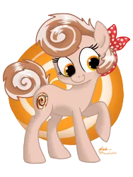 Size: 3000x4000 | Tagged: safe, artist:praisecastiel, derpibooru import, oc, oc:cinnamon spangled, unofficial characters only, earth pony, pony, abstract background, bandana, cinnamon bun, cutie mark background, female, food, image, looking down, mare, png, raised hoof, simple background, solo, transparent background