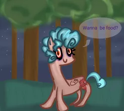 Size: 4000x3580 | Tagged: semi-grimdark, derpibooru import, cozy glow, pegasus, pony, blood, crazy glow, female, filly, foal, forest, glow, glowing eyes, glowing mane, image, insanity, looking at you, night, png, smiling, smiling at you, this will end in death, tree, wanna be food?