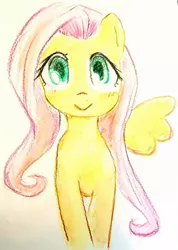 Size: 808x1132 | Tagged: safe, artist:fipoki, derpibooru import, fluttershy, pegasus, pony, cute, female, full face view, image, jpeg, looking at you, mare, one wing out, shyabetes, smiling, solo, traditional art, watercolor painting, wings