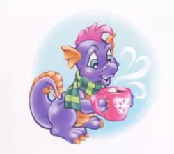 Size: 261x231 | Tagged: safe, artist:lyn fletcher, derpibooru import, official, master kenbroath gilspotten heathspike, spike, dragon, chocolate, clothes, cute, food, g3, g3 spikabetes, hot chocolate, image, mug, png, scarf, simple background, solo, white background