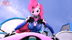 Size: 3840x2160 | Tagged: safe, artist:marianokun, derpibooru import, pinkie pie, anthro, 3d, d.va, image, looking at you, mecha, outfit, overwatch, png, smiling, smiling at you, source filmmaker
