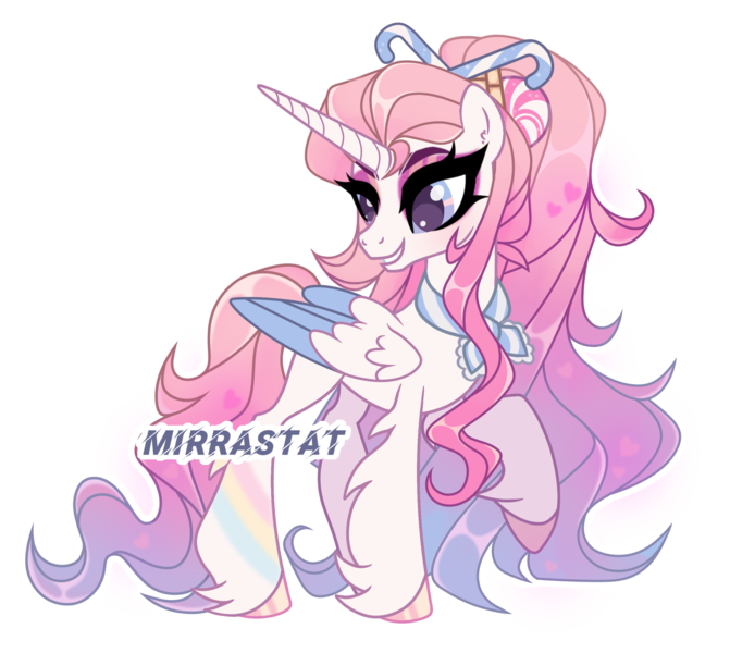 Size: 2500x2237 | Tagged: safe, artist:mirrastat, derpibooru import, oc, unofficial characters only, alicorn, pony, alicorn oc, base used, bow, clothes, colored wings, eyelashes, female, grin, hoof polish, horn, image, looking back, makeup, mare, png, scarf, simple background, smiling, solo, transparent background, two toned wings, wings