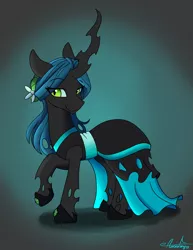 Size: 2550x3300 | Tagged: safe, artist:aurorafang, derpibooru import, queen chrysalis, changeling, changeling queen, beautiful, canterlot wedding 10th anniversary, clothes, dress, female, hoof shoes, image, png, simple background, solo, wedding dress