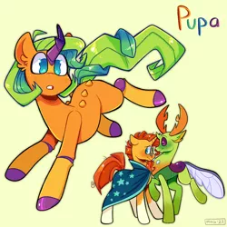 Size: 2048x2048 | Tagged: safe, artist:3ggmilky, derpibooru import, sunburst, thorax, oc, oc:pupa, changedling, changeling, changepony, hybrid, pony, unicorn, blushing, gay, image, interspecies offspring, king thorax, magical gay spawn, male, offspring, parent:sunburst, parent:thorax, png, shipping