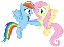 Size: 2858x2098 | Tagged: safe, artist:thatguy1945, derpibooru import, fluttershy, rainbow dash, pegasus, pony, female, flutterdash, high res, holding hooves, image, lesbian, looking at each other, looking at someone, mare, png, shipping, simple background, transparent background, vector