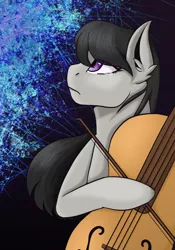 Size: 1668x2388 | Tagged: safe, artist:theedgyduck, derpibooru import, octavia melody, earth pony, pony, abstract background, bow (instrument), cello, cello bow, chest fluff, crying, female, frown, image, musical instrument, png, sad, solo, song reference, teary eyes