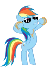 Size: 2121x2828 | Tagged: safe, artist:lcpsycho, derpibooru import, rainbow dash, pegasus, pony, bipedal, bling, female, high res, image, lip bite, mare, png, simple background, solo, sunglasses, transparent background, vector