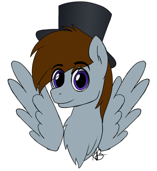 Size: 1634x1784 | Tagged: safe, artist:mranthony2, derpibooru import, oc, oc:rocky road, pegasus, bust, hat, image, looking at you, png, portrait, simple background, smiling, smiling at you, solo, top hat, transparent background, wings