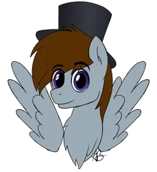 Size: 1634x1784 | Tagged: safe, artist:mranthony2, derpibooru import, oc, oc:rocky road, pegasus, bust, hat, image, looking at you, png, portrait, simple background, smiling, smiling at you, solo, top hat, transparent background, wings