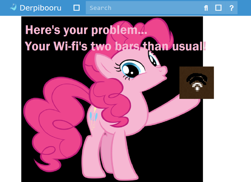 Size: 1238x900 | Tagged: safe, artist:thegamerpainter, derpibooru import, edit, pinkie pie, earth pony, pony, derpibooru, the maud couple, 1000 hours in ms paint, female, image, looking at you, meta, microsoft, pinkie being pinkie, png, raised hoof, simple background, solo, text, transparent background, vector, wi-fi, windows