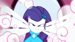 Size: 600x336 | Tagged: safe, derpibooru import, screencap, rarity, eqg summertime shorts, equestria girls, make up shake up, animated, bare shoulders, fall formal outfits, female, gif, image, mirror, sleeveless, solo