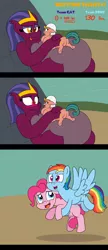 Size: 2360x5477 | Tagged: safe, artist:rupertbluefox, derpibooru import, pinkie pie, rainbow dash, somnambula, sphinx (character), earth pony, pegasus, pony, sphinx, series:miles&nilesofcat&fat, 3 panel comic, belly, belly bed, big belly, blushing, butt, comic, cute, desert, duo, duo female, egyptian, egyptian headdress, egyptian pony, eyeshadow, fat, fat fetish, female, fetish, flying, grin, holding a pony, hug, huge belly, image, impossibly large belly, incentive drive, lidded eyes, lying down, makeup, mare, missing accessory, obese, plot, png, prone, puffy cheeks, pyramid, shocked, shocked expression, smiling, somnambetes, sphinxdorable, teeth, this ended in weight gain, weight gain, weight gain sequence