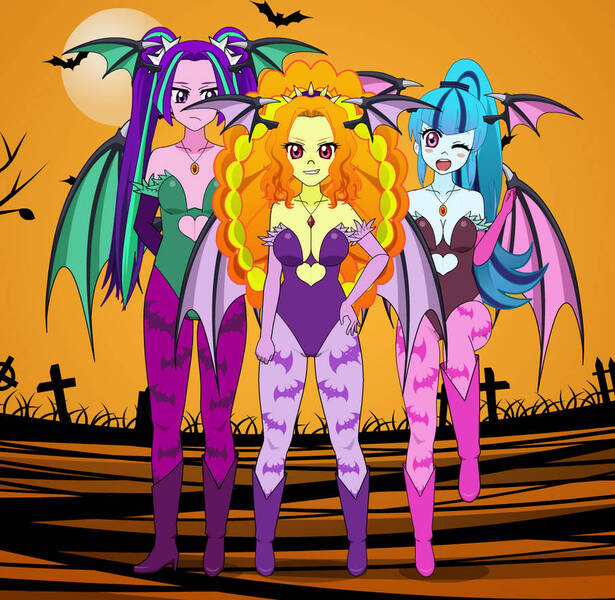 Size: 905x883 | Tagged: safe, artist:megatoon1234, derpibooru import, adagio dazzle, aria blaze, sonata dusk, bat, human, equestria girls, bat wings, boots, clothes, cowboy boots, dazzling, dress, gloves, high heel boots, horn, humanized, image, jeans, jewelry, jpeg, kisekae, necklace, pants, shirt, shoes, solo, the dazzlings, wings