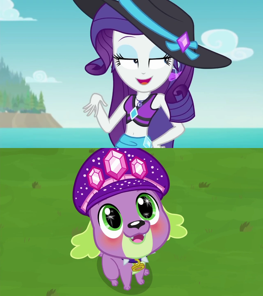 Size: 1280x1440 | Tagged: safe, derpibooru import, edit, edited screencap, screencap, rarity, spike, spike the regular dog, dog, equestria girls, equestria girls series, lost and found, beach, bikini, blushing, clothes, ear piercing, earring, female, geode of shielding, grass, hat, image, interspecies, jewelry, lost and pound: spike, magical geodes, male, piercing, png, sarong, shipping, shipping domino, sparity, starry eyes, straight, swimsuit, wingding eyes
