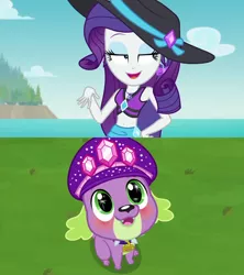 Size: 1280x1440 | Tagged: safe, derpibooru import, edit, edited screencap, screencap, rarity, spike, spike the regular dog, dog, equestria girls, equestria girls series, lost and found, beach, bikini, blushing, clothes, ear piercing, earring, female, geode of shielding, grass, hat, image, interspecies, jewelry, lost and pound: spike, magical geodes, male, piercing, png, sarong, shipping, shipping domino, sparity, starry eyes, straight, swimsuit, wingding eyes