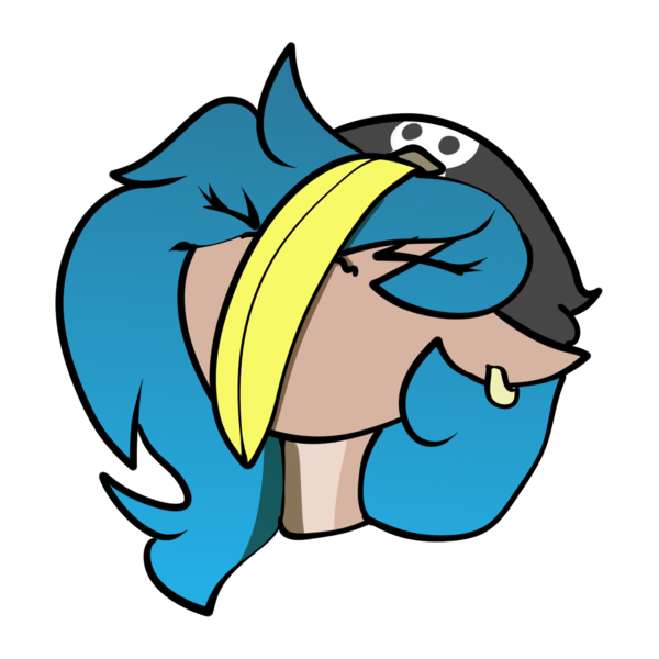 Size: 1250x1250 | Tagged: safe, alternate version, artist:detpoot, derpibooru import, oc, oc:rusty doubloon, unofficial characters only, pony, banana, colored, ear piercing, eyes closed, female, flat colors, food, hat, image, mare, piercing, png, surprised