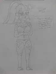 Size: 3120x4160 | Tagged: suggestive, artist:lewis20, derpibooru import, sour sweet, equestria girls, adorasexy, angry, belly button, boob freckles, breasts, busty sour sweet, chest freckles, clothes, crossed arms, cute, embarrassed, female, freckles, hairtie, hip freckles, image, jpeg, leg freckles, legs, looking at you, midriff, panties, sexy, shoulder freckles, solo, sourbetes, traditional art, underwear
