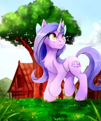 Size: 1000x1200 | Tagged: safe, artist:lostdreamm, derpibooru import, oc, unofficial characters only, pony, unicorn, chest fluff, female, grass, horn, image, jpeg, solo, tree, unicorn oc