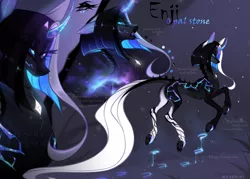 Size: 5150x3681 | Tagged: safe, artist:henorinya, derpibooru import, oc, unofficial characters only, pony, unicorn, bust, constellation, curved horn, ethereal mane, eyelashes, female, galaxy mane, glow, glowing horn, hoof polish, horn, image, makeup, mare, png, reference sheet, tattoo, unicorn oc