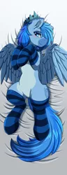 Size: 1503x3910 | Tagged: suggestive, artist:pridark, derpibooru import, oc, unofficial characters only, pegasus, pony, bedroom eyes, body pillow, body pillow design, clothes, commission, cutie mark, ear piercing, high res, image, male, pegasus oc, piercing, png, socks, solo, solo male, striped socks, wings