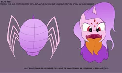 Size: 5000x3000 | Tagged: safe, artist:bestponies, derpibooru import, oc, oc:silky web, unofficial characters only, monster pony, original species, spider, spiderpony, fangs, female, horn, image, jpeg, maw, mawshot, multiple eyes, open mouth, open smile, reference sheet, smiling, text, tongue out