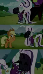 Size: 1280x2160 | Tagged: safe, edit, edited screencap, editor:jerryakiraclassics19, screencap, applejack, coloratura, earth pony, pony, the mane attraction, '90s, clothes, countess coloratura, cowboy hat, female, hat, image, mane flip, mare, png, stetson