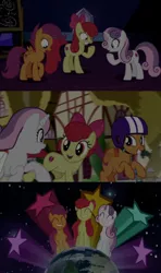 Size: 1280x2160 | Tagged: safe, edit, edited screencap, editor:jerryakiraclassics19, screencap, apple bloom, scootaloo, sweetie belle, earth pony, pony, growing up is hard to do, '90s, cutie mark crusaders, earth, eyes closed, female, image, macro, mare, older, older apple bloom, older scootaloo, older sweetie belle, open mouth, png, pony bigger than a planet, smiling, trio