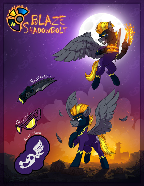 Size: 3882x5014 | Tagged: safe, artist:helmie-art, derpibooru import, oc, oc:blaze (shadowbolt), unofficial characters only, pegasus, pony, clothes, costume, image, jpeg, reference sheet, shadowbolts, shadowbolts costume, solo