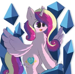 Size: 2000x1981 | Tagged: safe, artist:grithcourage, derpibooru import, princess cadance, alicorn, canterlot wedding 10th anniversary, crystal, female, happy, image, png, simple background, simple shading, solo, solo female, standing, wings