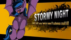 Size: 1920x1080 | Tagged: safe, artist:moonrunes, derpibooru import, part of a set, oc, oc:stormy night, bat pony, commission, image, open mouth, png, ych result