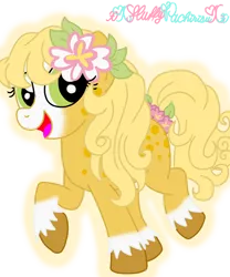 Size: 1024x1229 | Tagged: safe, artist:xxfluffypachirisuxx, derpibooru import, oc, oc:honey pie, unofficial characters only, earth pony, pony, coat markings, earth pony oc, female, hooves, image, mare, open mouth, open smile, png, raised hoof, signature, simple background, smiling, solo, tail, transparent background, unshorn fetlocks