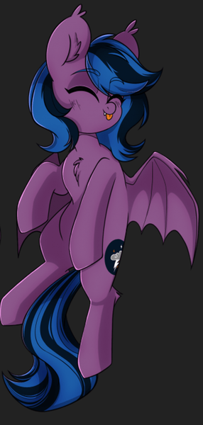 Size: 664x1395 | Tagged: artist needed, safe, derpibooru import, oc, oc:stormy night, bat pony, bat wings, eyes closed, image, lying down, on back, png, smiling, wings