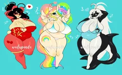 Size: 3400x2100 | Tagged: suggestive, artist:waifupanda, derpibooru import, oc, unofficial characters only, alicorn, anthro, bear, digitigrade anthro, orca, panda, unguligrade anthro, alicorn oc, arm behind head, armpits, bbw, big breasts, bikini, bikini bottom, bikini top, breasts, cleavage, clothes, eyelashes, fat, female, furry, heart, horn, image, makeup, multicolored hair, pictogram, png, rainbow hair, smiling, swimsuit, wings