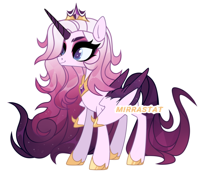 Size: 3090x2635 | Tagged: safe, artist:mirrastat, derpibooru import, oc, unofficial characters only, alicorn, pony, alicorn oc, base used, colored wings, crown, eyelashes, female, hoof shoes, horn, image, jewelry, makeup, mare, peytral, png, regalia, simple background, smiling, solo, transparent background, two toned wings, wings