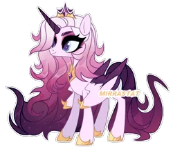 Size: 3090x2635 | Tagged: safe, artist:mirrastat, derpibooru import, oc, unofficial characters only, alicorn, pony, alicorn oc, base used, colored wings, crown, eyelashes, female, hoof shoes, horn, image, jewelry, makeup, mare, peytral, png, regalia, simple background, smiling, solo, transparent background, two toned wings, wings