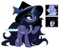 Size: 3420x2772 | Tagged: safe, artist:mirrastat, derpibooru import, storm king, trixie, oc, pony, unicorn, my little pony: the movie, base used, chest fluff, choker, crack ship offspring, eyelashes, female, glow, glowing horn, hat, horn, image, magic, makeup, mare, offspring, one eye closed, parent:storm king, parent:trixie, png, raised hoof, simple background, smiling, telekinesis, transparent background, underhoof, unicorn oc, wink, witch hat