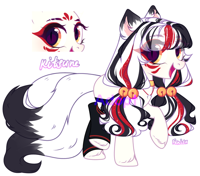 Size: 5328x4686 | Tagged: safe, artist:fenix-artist, derpibooru import, oc, unofficial characters only, original species, pony, base used, eye clipping through hair, eyelashes, female, image, kitsune, kitsune pony, mare, png, raised hoof, simple background, solo, white background