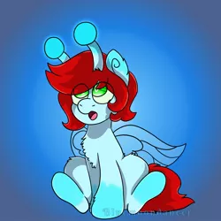 Size: 1200x1199 | Tagged: safe, artist:bluemoon, derpibooru import, oc, oc:cherry burst, original species, antennae, chest fluff, full body, genderfluid, glow, glowbug, glowbug wings, glowing antennae, glowing ears, glowing hooves, glowing tail, image, jpeg, nonbinary, open mouth, solo, tail
