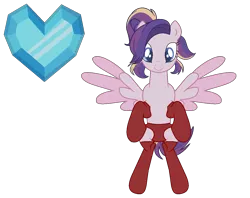 Size: 1306x1036 | Tagged: suggestive, alternate version, artist:westrail642fan, derpibooru import, oc, oc:shooting star (r&f), unofficial characters only, pegasus, bangs, bipedal, crystal heart, image, parent:oc:david wyne, parent:princess cadance, parents:canon x oc, pegasus oc, png, ponytail, red panties, red socks, simple background, solo, spread wings, transparent background, westrail642fan's cadance template, wings