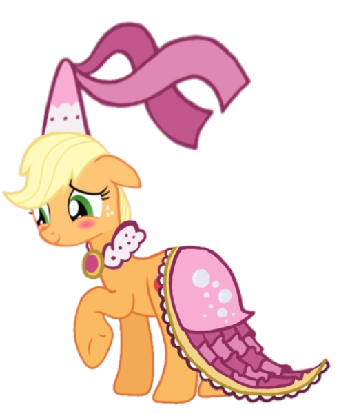 Size: 631x769 | Tagged: safe, artist:darlycatmake, derpibooru import, applejack, earth pony, pony, blushing, clothes, dress, dressup, embarrassed, flattered, happy, image, looking at someone, looking at something, looking down, png, princess, princess applejack, princess hat, smiling